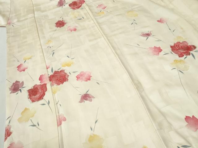 平和屋着物●上質な小紋 地紋起こし 薔薇 銀糸 正絹 逸品 CABK7583yc
