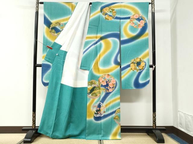 平和屋着物●豪華振袖 駒刺繍 花松丸文 暈し染め 金彩 正絹 逸品 CABK7599yc
