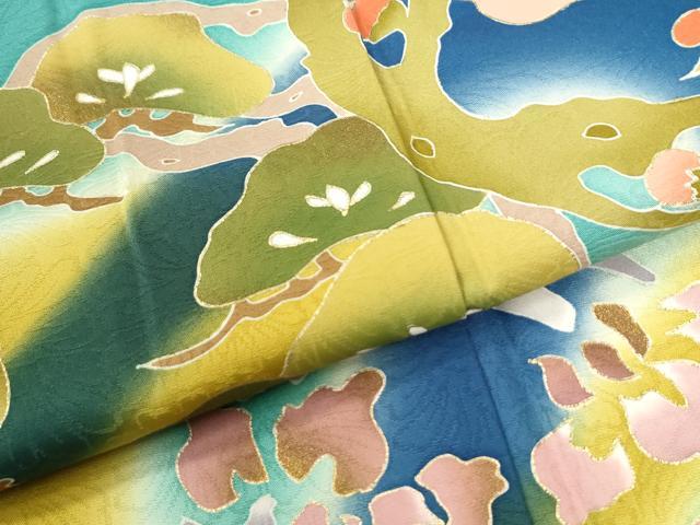 平和屋着物●豪華振袖 駒刺繍 花松丸文 暈し染め 金彩 正絹 逸品 CABK7599yc