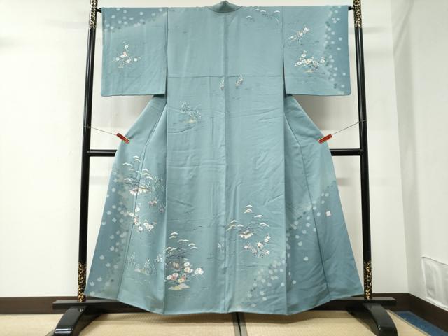 平和屋着物●名門・上野家 四代目 上野真(二代目 上野為二) 訪問着 風景草花文 正絹 逸品 CABK7601yc