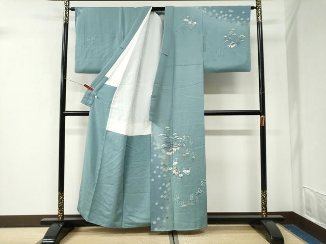 平和屋着物●名門・上野家 四代目 上野真(二代目 上野為二) 訪問着 風景草花文 正絹 逸品 CABK7601yc