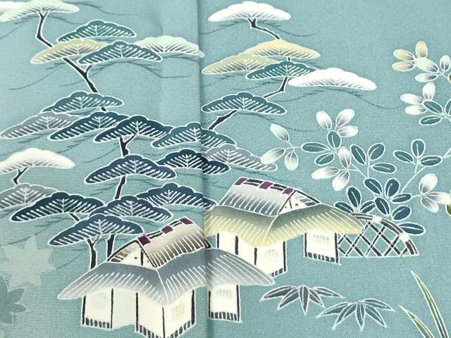 平和屋着物●名門・上野家 四代目 上野真(二代目 上野為二) 訪問着 風景草花文 正絹 逸品 CABK7601yc