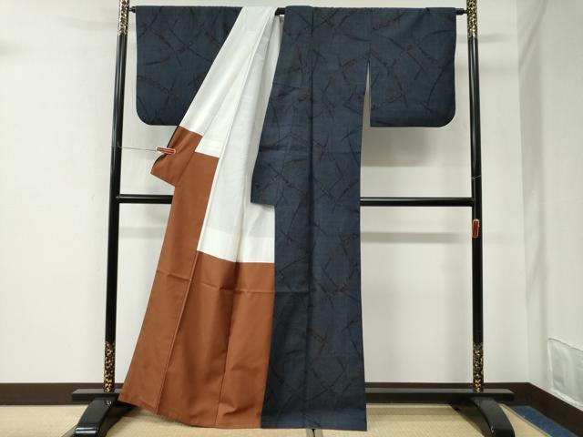 平和屋着物●結城紬 80亀甲 吉祥花文 正絹 逸品 CABK7625yc