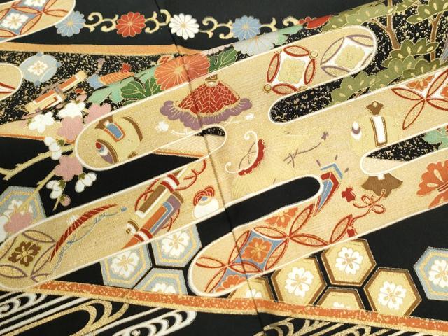 平和屋着物●豪華黒留袖 駒刺繍 霞吉祥花唐草文 金彩 大丸扱い 正絹 逸品 未使用 CABK7632yc