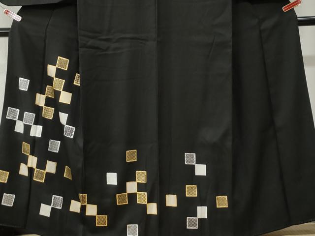 平和屋着物●訪問着 色紙鹿の子文 黒地 金銀彩 正絹 逸品 CABK7636yc