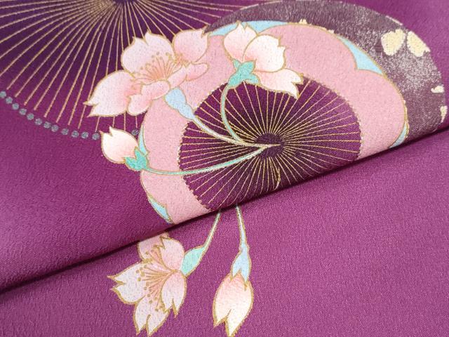 平和屋着物●小振袖 二尺袖 草花文 金彩 洗える着物 CABK7637yc