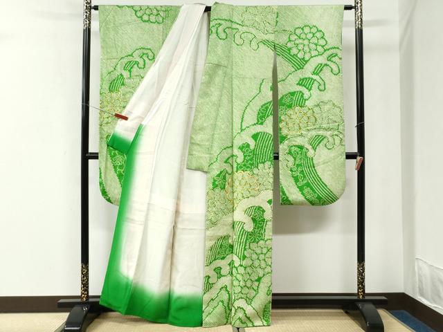 平和屋着物●豪華振袖 総絞り 駒刺繍 立波菊花唐草文 正絹 逸品 CABK7639yc