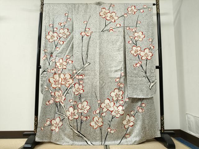 平和屋着物●豪華振袖 駒刺繍 枝梅文 たたき染め 金彩 正絹 逸品 CABK7644yc