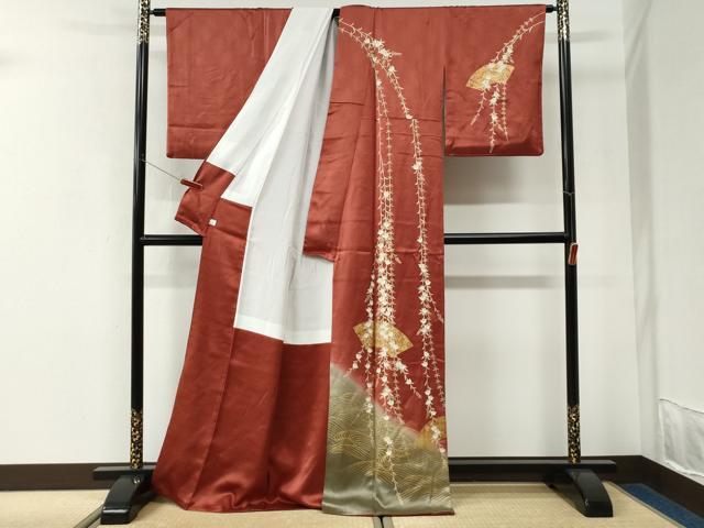 平和屋着物●訪問着 立波地紙枝橘文 暈し染め 金彩 鈴乃屋扱い ロング丈 正絹 逸品 CABK7648yc