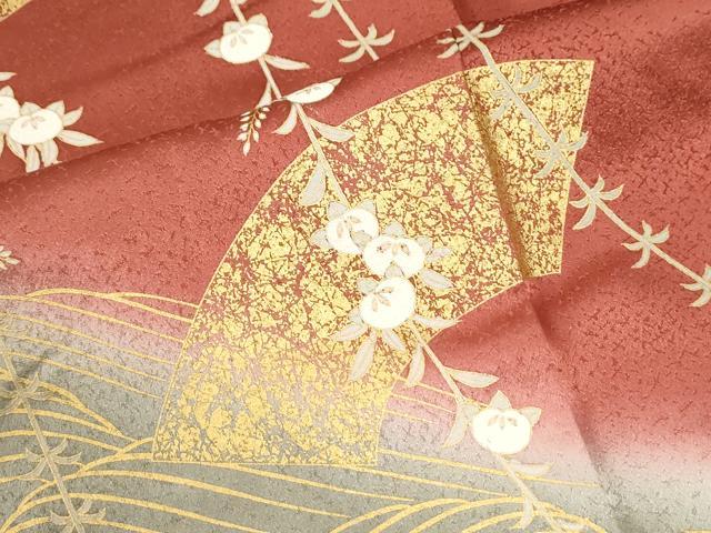 平和屋着物●訪問着 立波地紙枝橘文 暈し染め 金彩 鈴乃屋扱い ロング丈 正絹 逸品 CABK7648yc