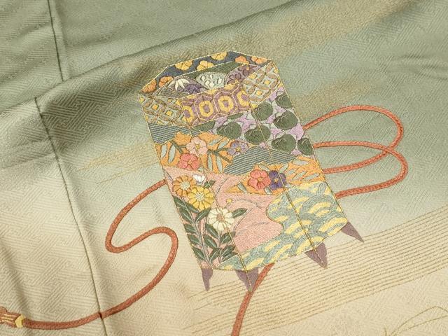 平和屋着物●訪問着 総刺繍 貝桶吉祥花文 暈し染め 金糸 正絹 逸品 CABK7649yc