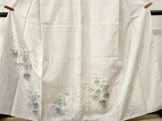 平和屋着物●訪問着 紬地 作家物 手描き 草花文 正絹 逸品 CABK7652yc