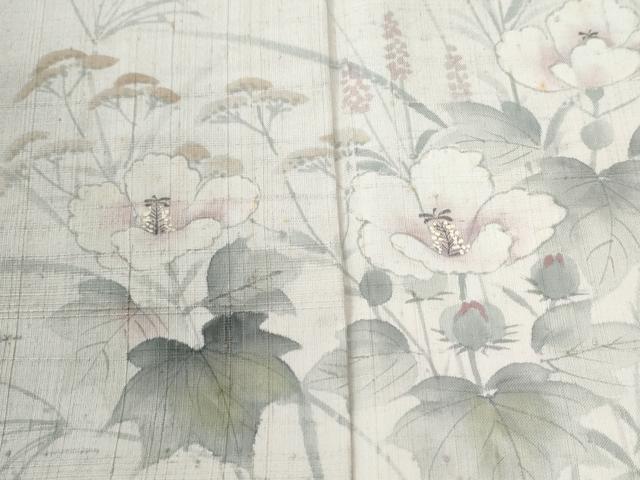 平和屋着物●訪問着 紬地 作家物 手描き 草花文 正絹 逸品 CABK7652yc