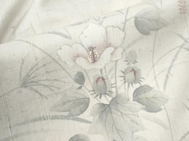 平和屋着物●訪問着 紬地 作家物 手描き 草花文 正絹 逸品 CABK7652yc