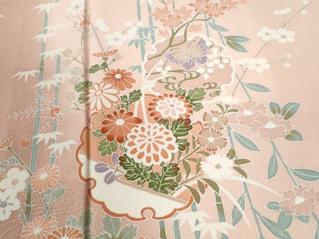 平和屋着物●訪問着 笹竹雪輪花蝶文 暈し染め 正絹 逸品 CABK7664yc