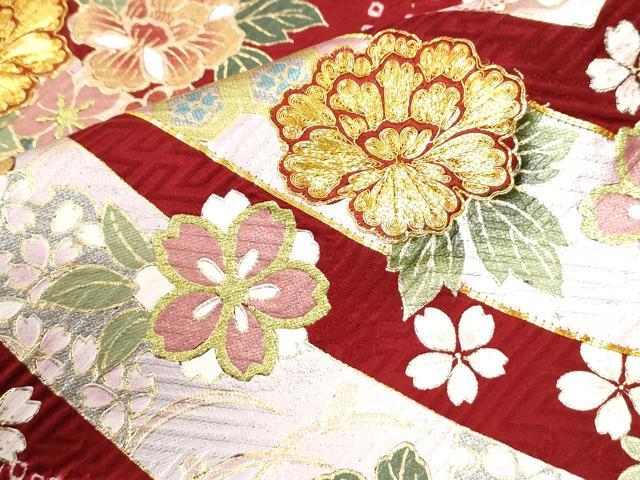 平和屋着物●豪華振袖 駒刺繍 絞り 鬘帯草花文 金彩 京都きもの友禅扱い 正絹 逸品 CABK7667yc