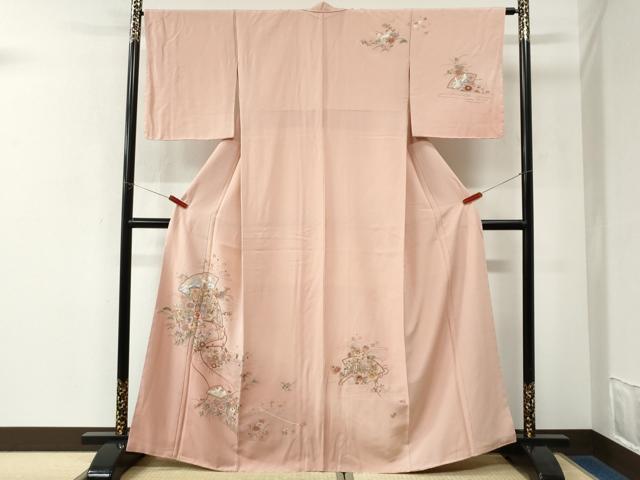 平和屋着物●訪問着 総刺繍 扇面飛鶴御所車花文 正絹 逸品 未使用 CABK7668yc