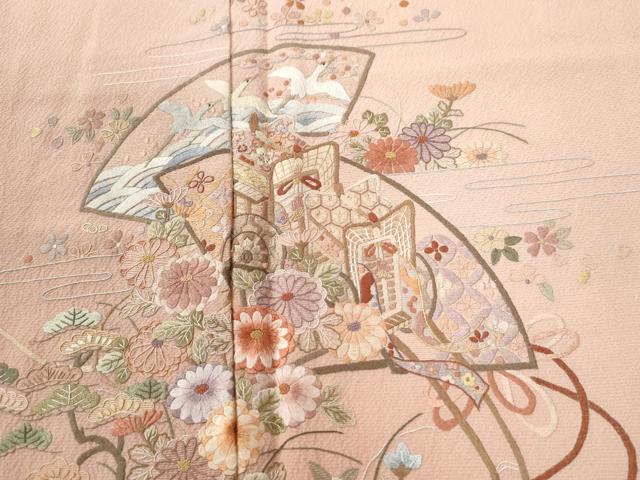 平和屋着物●訪問着 総刺繍 扇面飛鶴御所車花文 正絹 逸品 未使用 CABK7668yc