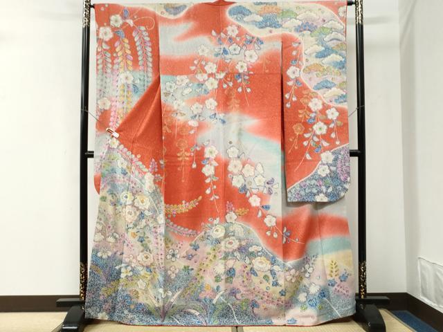 平和屋着物●豪華振袖 辻が花 絞り 暈し染め 金通し地 正絹 逸品 CABK7669yc