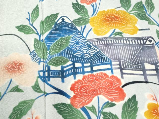 平和屋着物●訪問着 風景花文 鬼しぼ縮緬 正絹 逸品 CABK7684yc