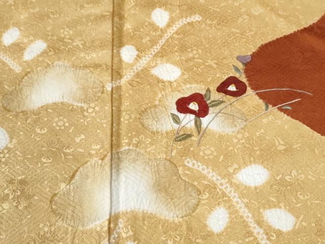 平和屋着物●訪問着 絞り 獅子 道長草花丸文 金彩 正絹 逸品 CABK7688yc