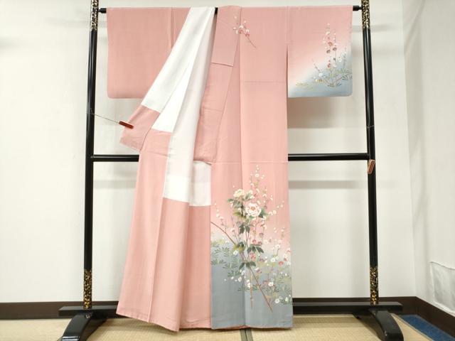 平和屋着物●訪問着 友禅 作家物 松葉枝花文 暈し染め 正絹 逸品 CABK7722yc