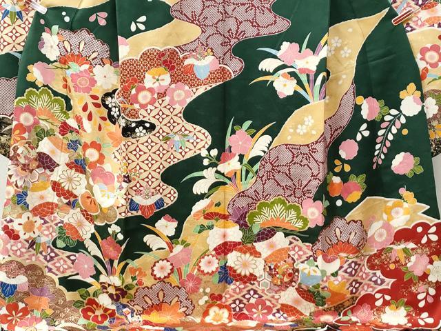 平和屋着物●豪華振袖 吉祥花松文 ラメ糸 金彩 正絹 逸品 CABK7725yc