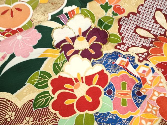 平和屋着物●豪華振袖 吉祥花松文 ラメ糸 金彩 正絹 逸品 CABK7725yc