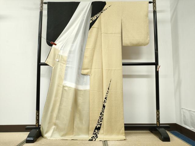 平和屋着物●世界的友禅作家 千地泰弘 訪問着 唐草文 黒地 ロング丈 正絹 逸品 CABK7728yc
