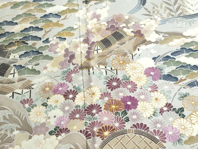 平和屋着物▼訪問着 駒刺繍 流水風景花文 金彩 正絹 逸品 CABK7747yc