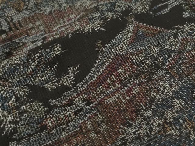 平和屋着物●本場大島紬 割り込み絣 樹林風景文 正絹 逸品 CABK7748yc