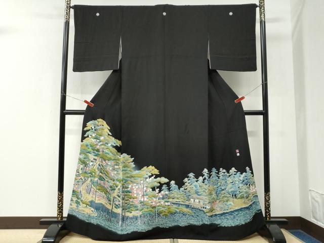 平和屋着物●京加賀友禅 松本健一 黒留袖 浜松梅文 正絹 逸品 CABK7763yc