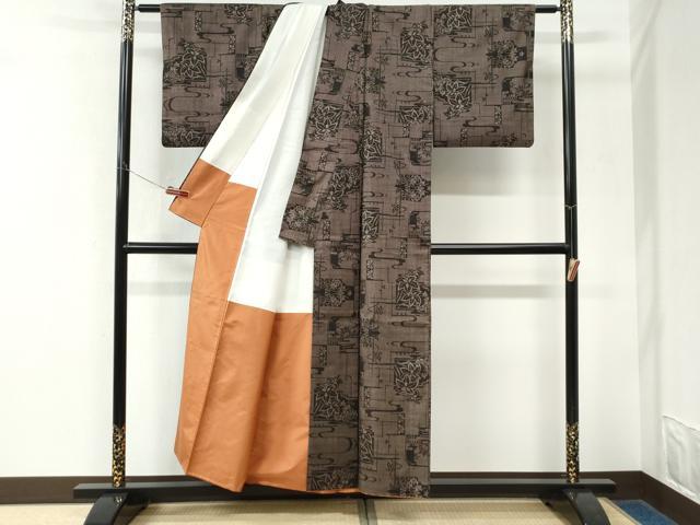 平和屋着物●本場大島紬 7マルキ 流水色紙葡萄花文 正絹 逸品 CABK7772yc