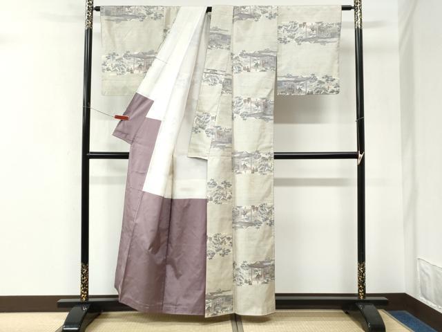 平和屋着物●本場大島紬 白大島 9マルキ 総絣 霞人物風景文 正絹 逸品 CABK7798yc