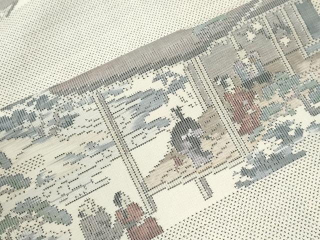 平和屋着物●本場大島紬 白大島 9マルキ 総絣 霞人物風景文 正絹 逸品 CABK7798yc