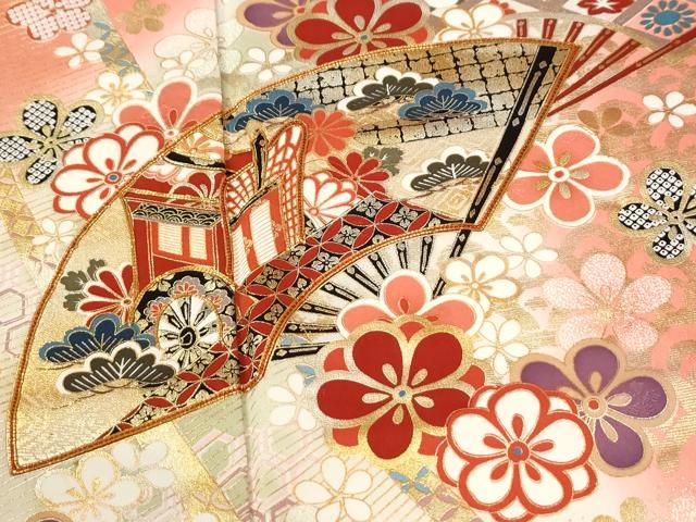 平和屋着物●豪華振袖 駒刺繍 扇面御所車舞花文 暈し染め 金彩 正絹 逸品 CABK7821yc