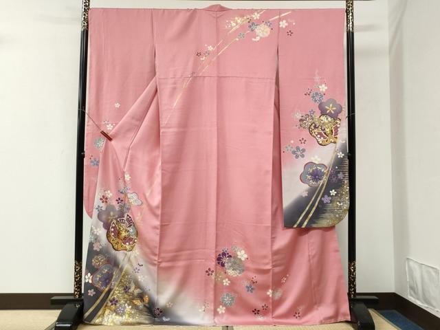 平和屋着物●豪華振袖 駒刺繍 霞花蝶文 暈し染め 金彩 京都きもの友禅扱い 正絹 逸品 CABK7824yc