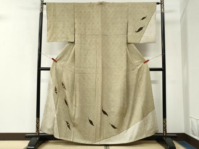 平和屋着物●訪問着 総絞り 刺繍 舞葉文 正絹 逸品 CABK7829yc