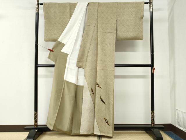 平和屋着物●訪問着 総絞り 刺繍 舞葉文 正絹 逸品 CABK7829yc