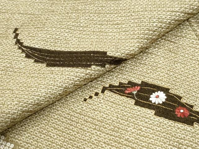 平和屋着物●訪問着 総絞り 刺繍 舞葉文 正絹 逸品 CABK7829yc