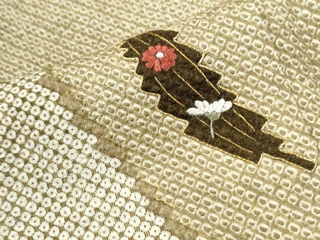 平和屋着物●訪問着 総絞り 刺繍 舞葉文 正絹 逸品 CABK7829yc