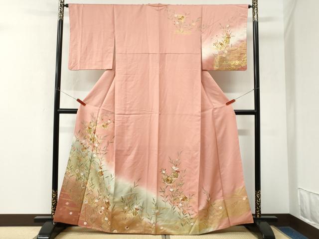 平和屋着物●訪問着 霞雪輪草花文 暈し染め 金彩 正絹 逸品 CABK7834yc