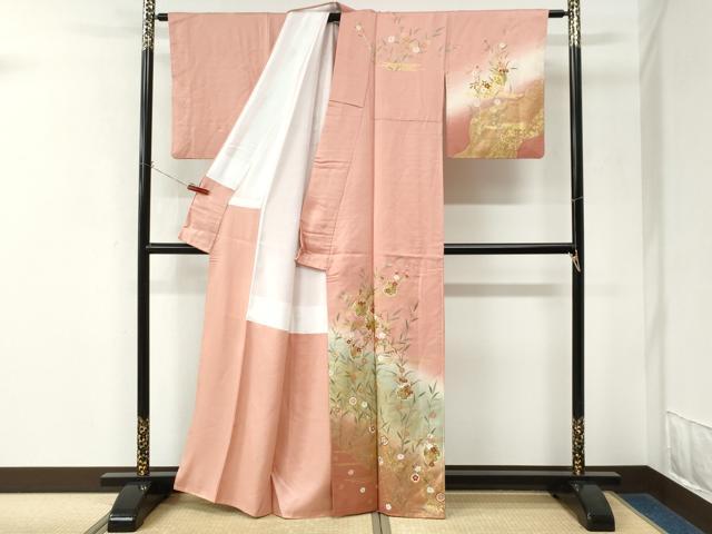 平和屋着物●訪問着 霞雪輪草花文 暈し染め 金彩 正絹 逸品 CABK7834yc