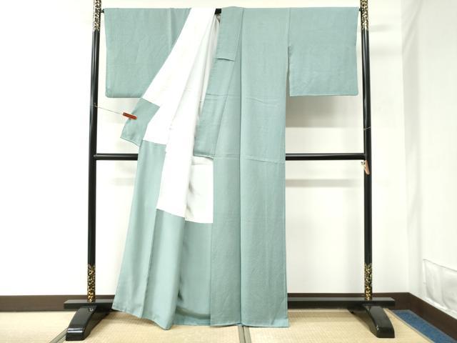 平和屋着物●上質な色無地 紋意匠 千草色 正絹 逸品 CABK7841yc