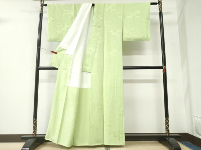 平和屋着物●上質な色無地 蜀江花松地紋 若菜色 正絹 逸品 CABK7845yc