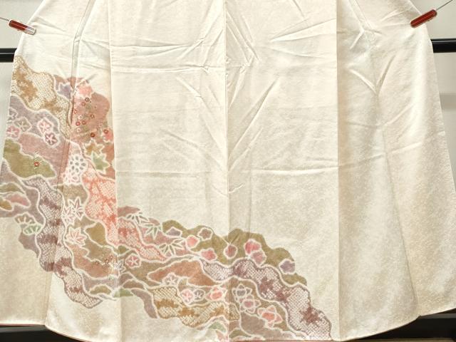 平和屋着物●訪問着 絞 刺繍 道長草花文 金彩 正絹 逸品 CABK7848yc