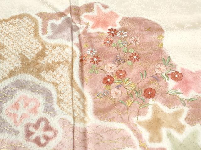 平和屋着物●訪問着 絞 刺繍 道長草花文 金彩 正絹 逸品 CABK7848yc