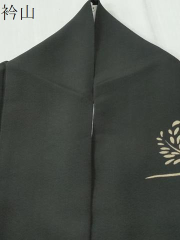 平和屋着物●訪問着 刺繍 鹿蔦の葉花文 黒地 金彩 ロング丈 正絹 逸品 CABK7854yc