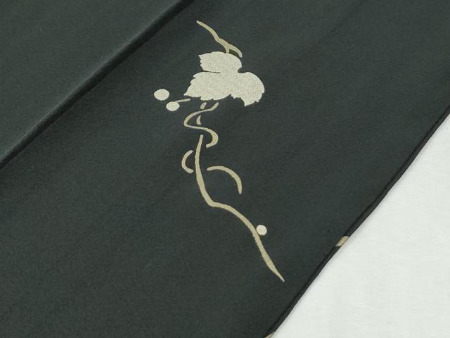 平和屋着物●訪問着 刺繍 鹿蔦の葉花文 黒地 金彩 ロング丈 正絹 逸品 CABK7854yc