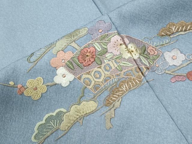 平和屋着物●訪問着 駒刺繍 地紙松竹梅吉祥花文 正絹 逸品 CABK7865yc